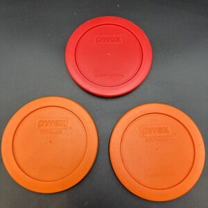 3 Pyrex 7200-PC Plastic Storage Replacement Lid Cover, Made in USA Orange Red